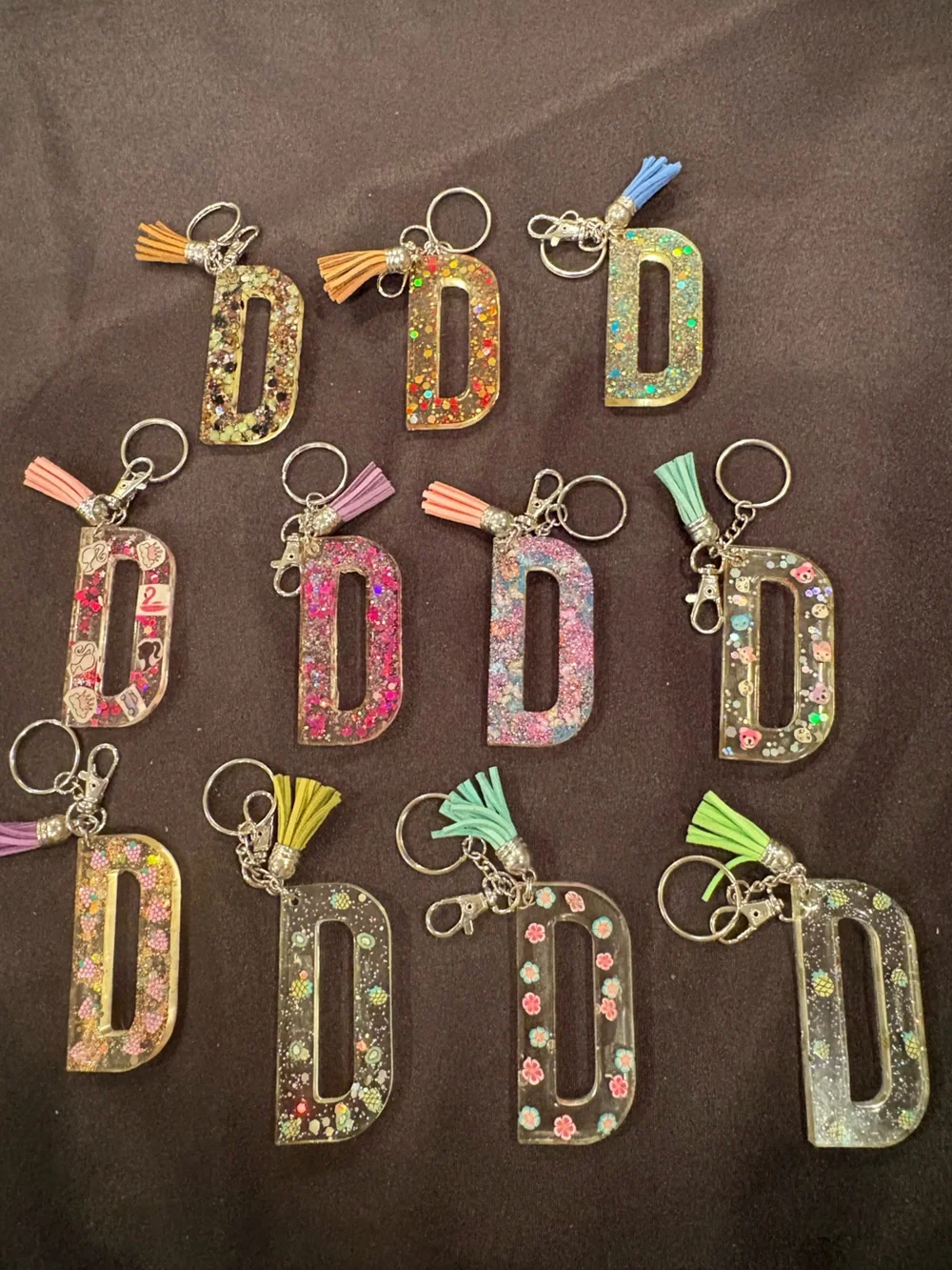 Glitter 'D' Resin Keychain  - Assorted Colors